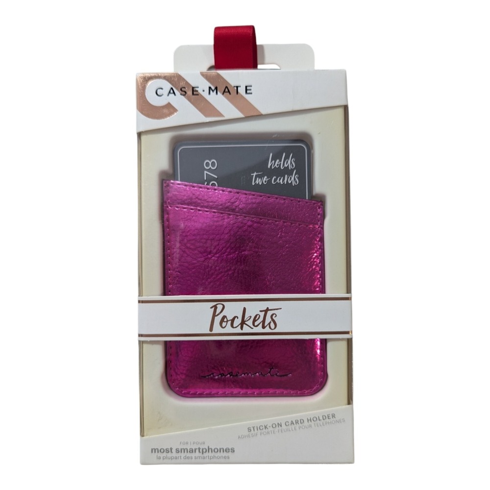 F2. Case-Mate Pockets Stick On Card Holder Pink Metallic Fits‎ Most Smartphones